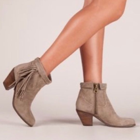 Sam Edelman Shoes - Sam Edelman Taupe Suede Louie Fringe Ankle Boots 8